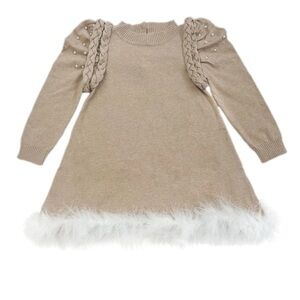 Elegant Tan and White Kids Formal Dress